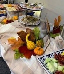 Food on a table at a funeral luncheon